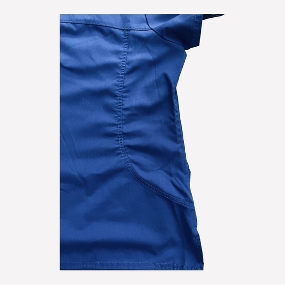 SCRUBS medical scrub top deep blue V-neck shot sleeves double pockets Women M - Picture 13 of 14